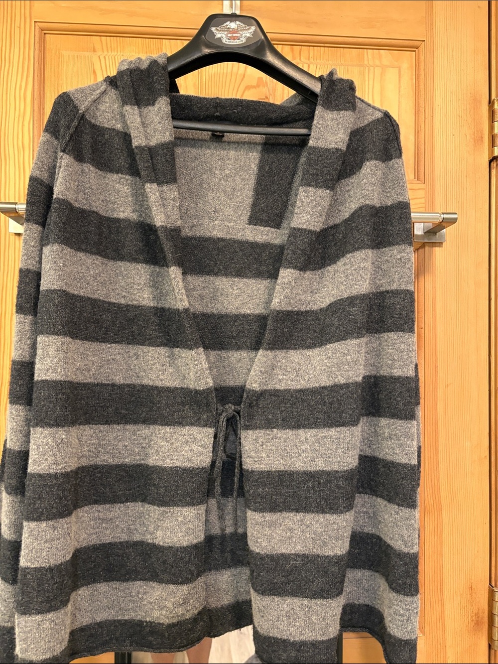 Oversized Hooded Wool Bend Striped Tie Sweater Sz S